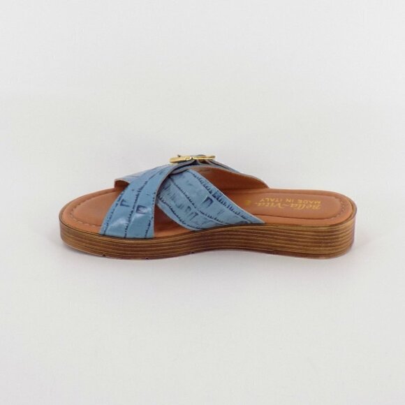 Bella Vita Slide Sandals Leather Size 6 Denim Blue Italy Croco Embossed - Picture 7 of 8